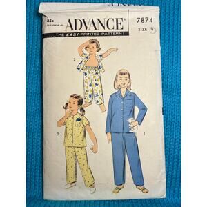 Advance 7874 pattern kids pajama top pants 1950s size 8